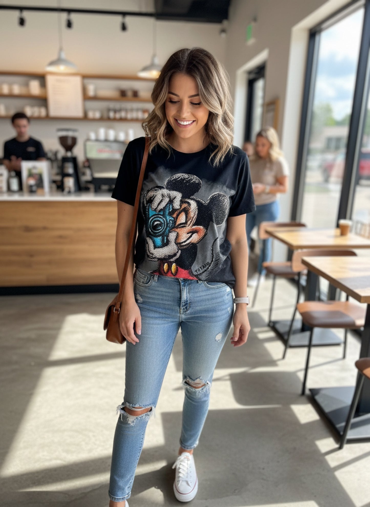 T0616-T-shirt with print and rhinestones