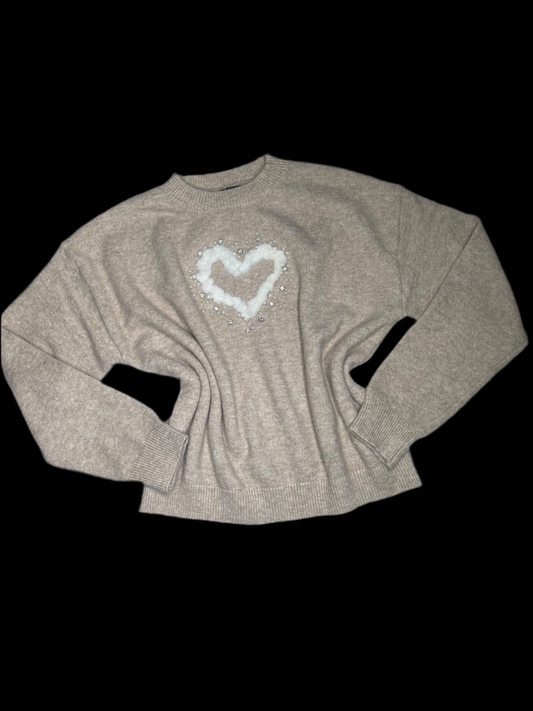 4556-SWEATER WITH HEART DESIGN AND RHINESTONES