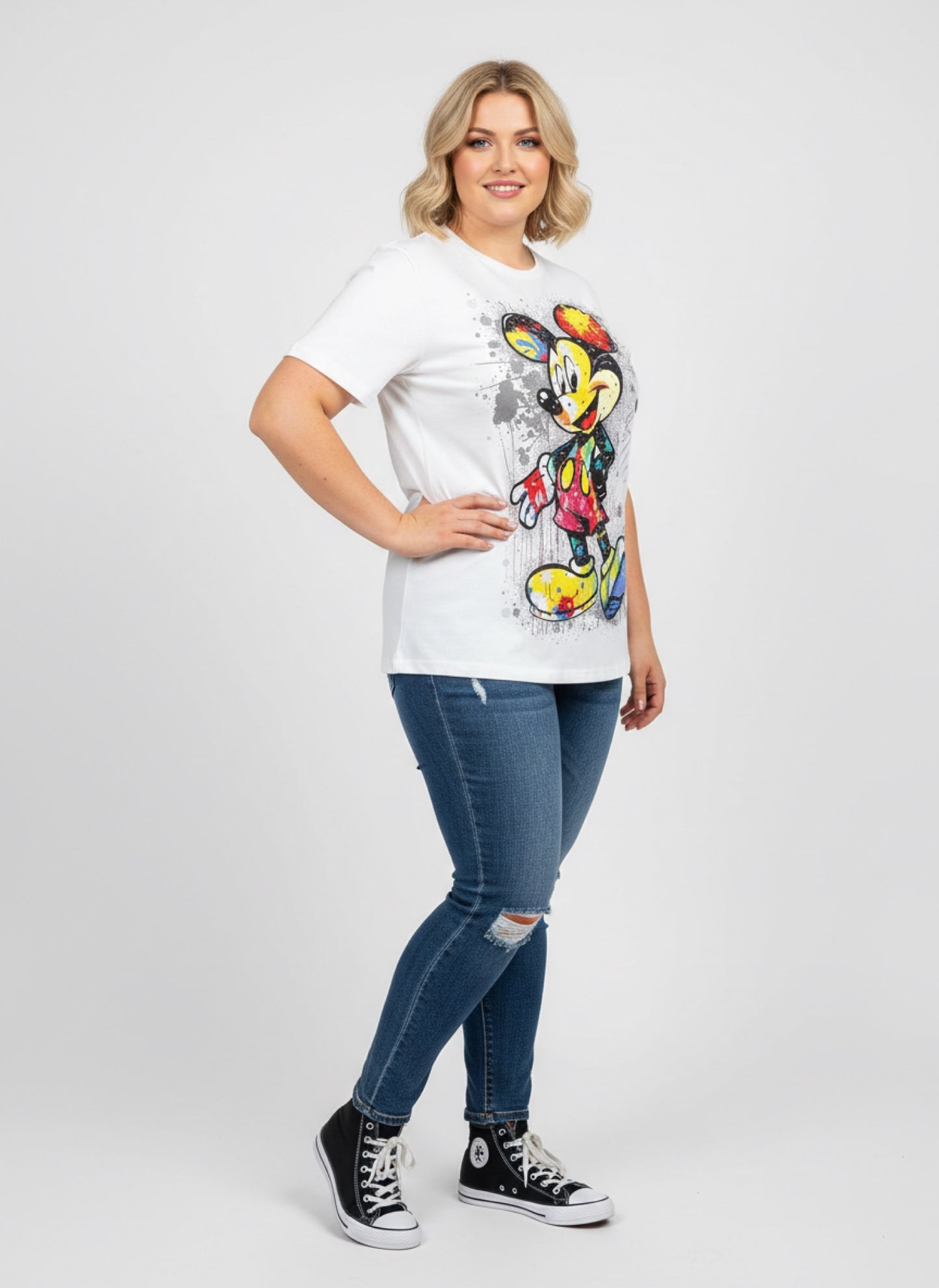 H0018-Oversized T-shirt with rhinestones and print