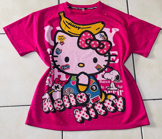 Gatita8014-Oversized T-shirt with long rhinestones