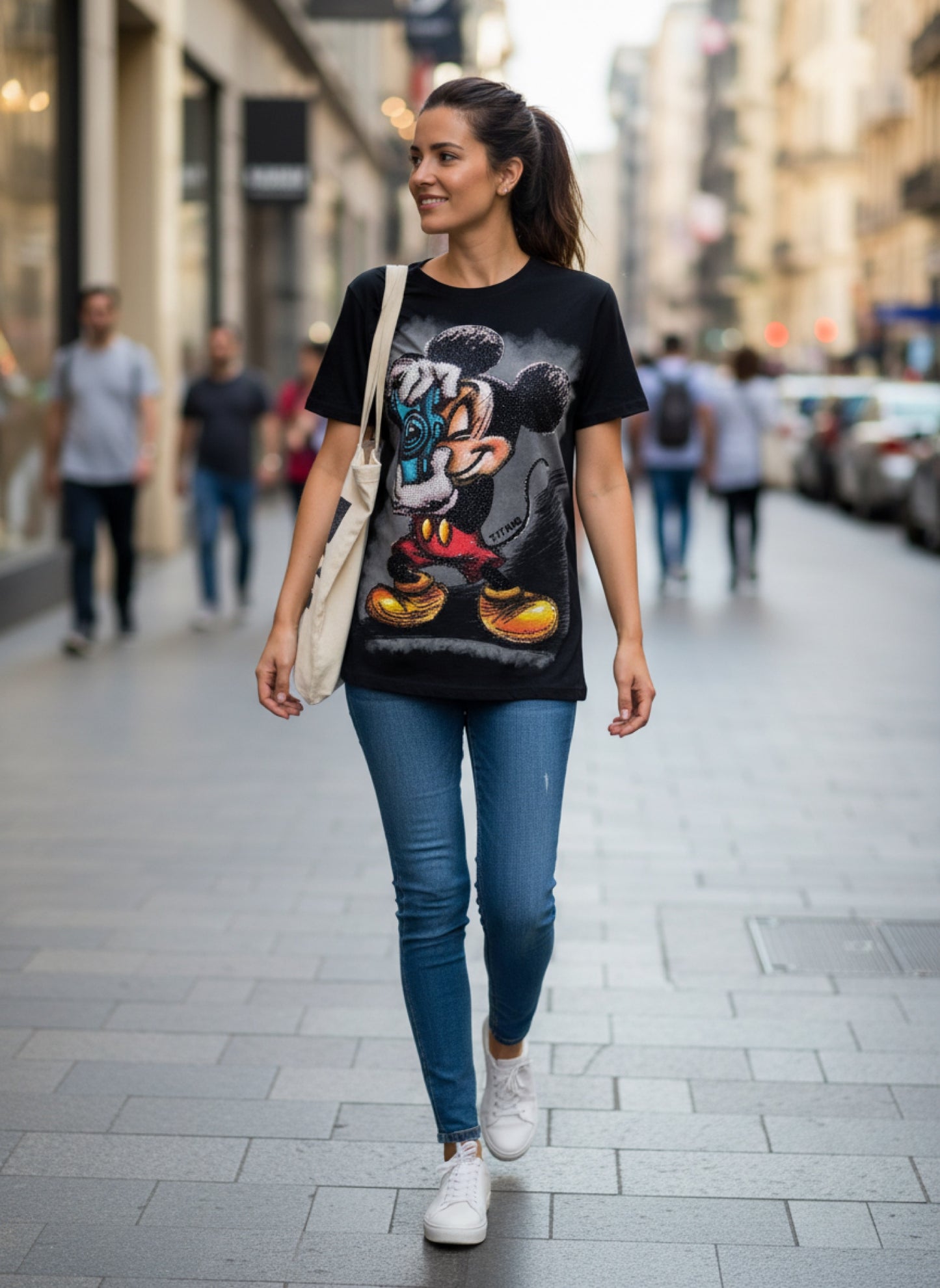T0616-T-shirt with print and rhinestones