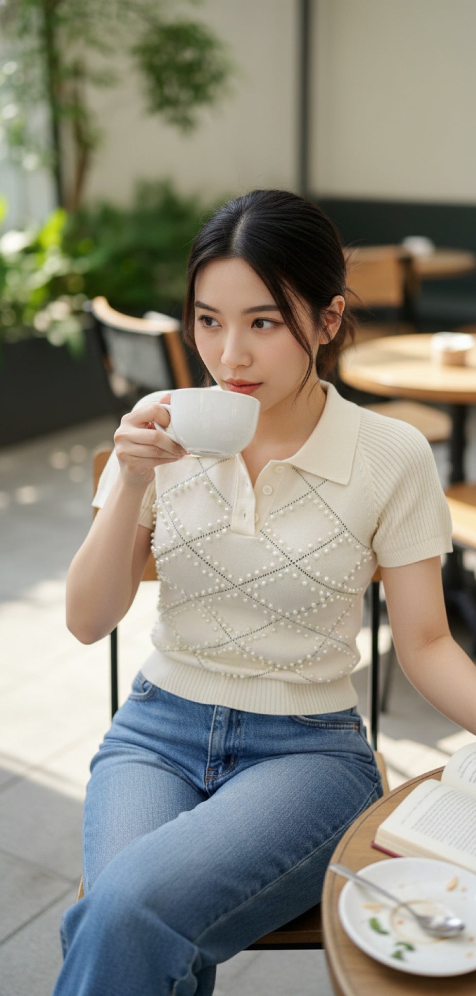 079-TOP WITH PEARLS BEISH✨