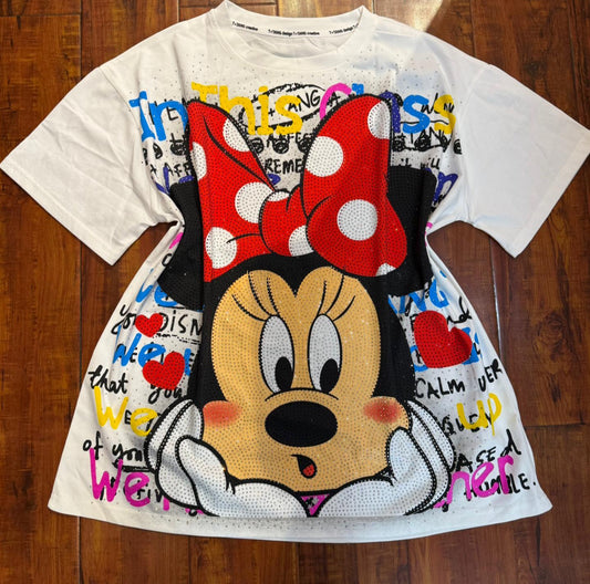 CH8001-Oversized T-shirt with rhinestones