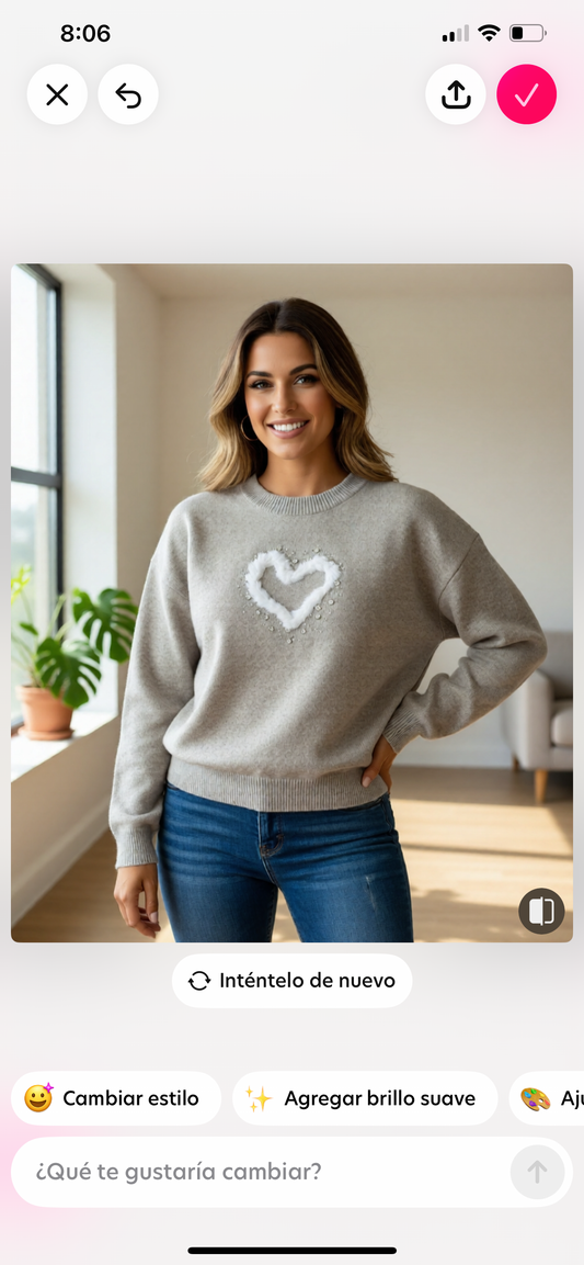4556-SWEATER WITH HEART DESIGN AND RHINESTONES