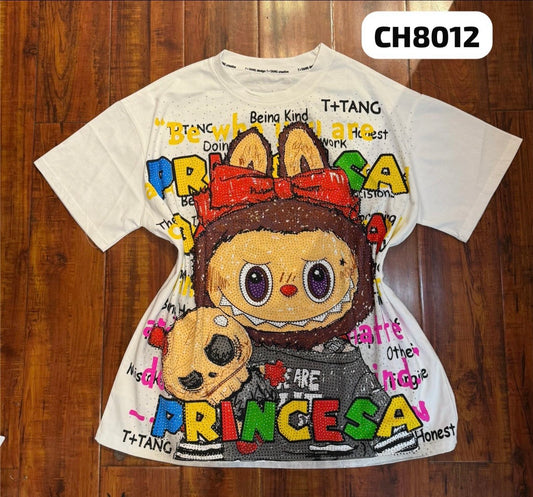 Chula8012-Beautiful oversized t-shirt with rhinestones