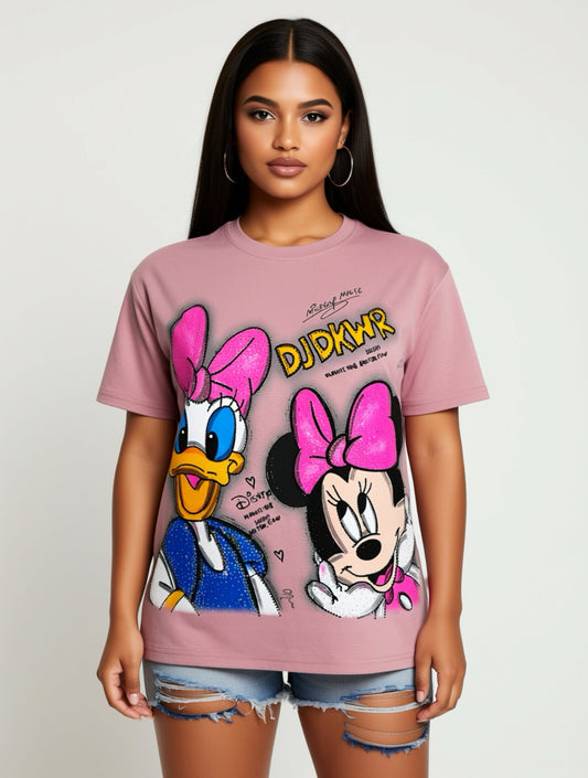 Lili003W-Basic T-shirt with print and rhinestones