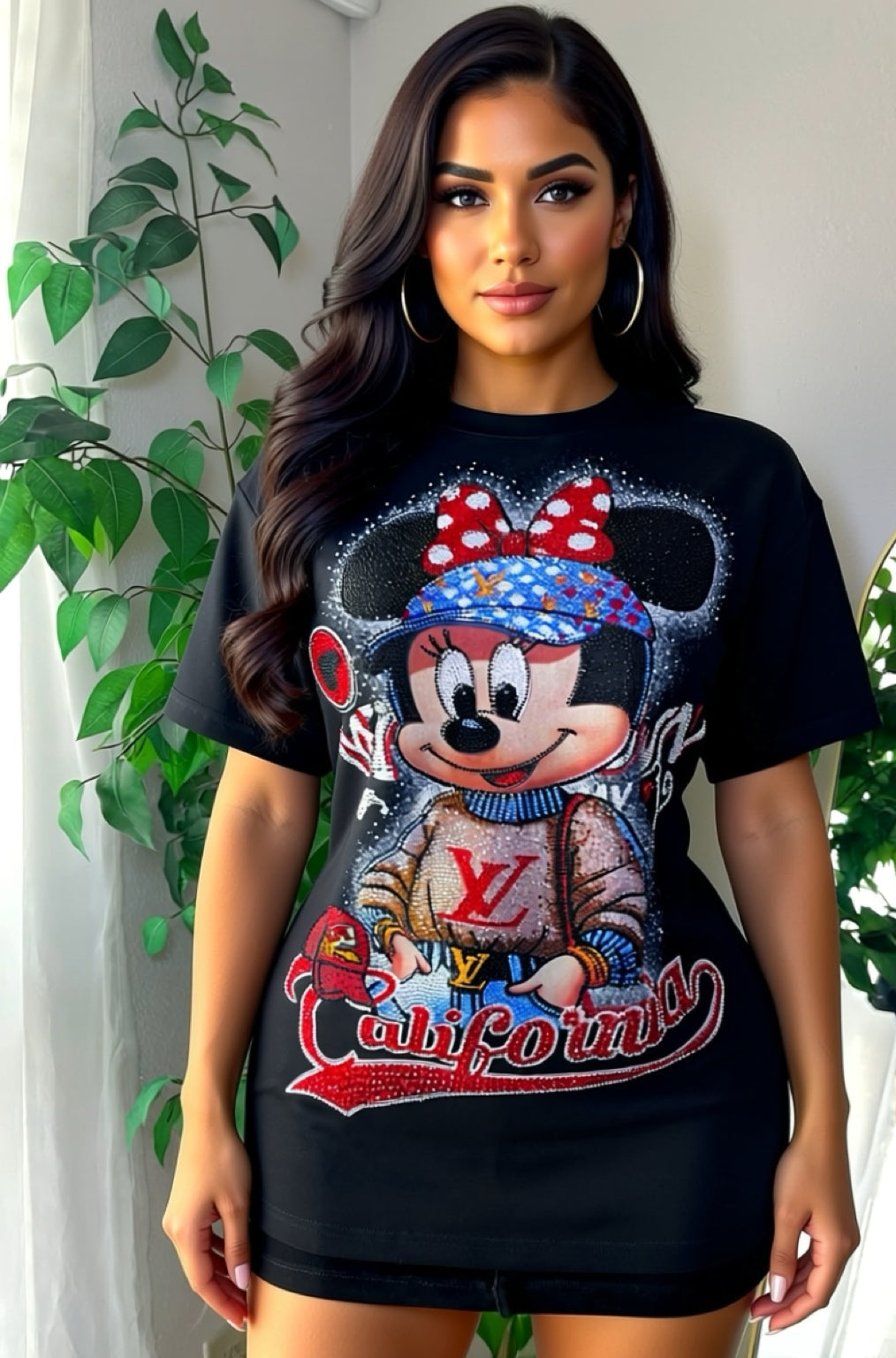 Renata8134-Oversize T-shirt with Rhinestones