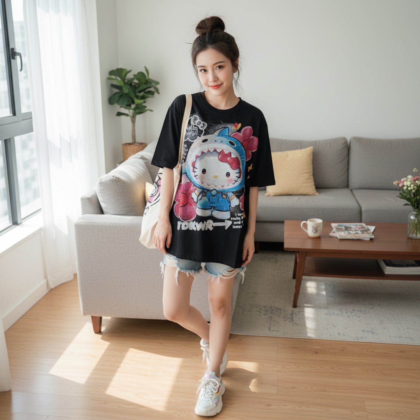 S0012-Beautiful basic t-shirt with rhinestones