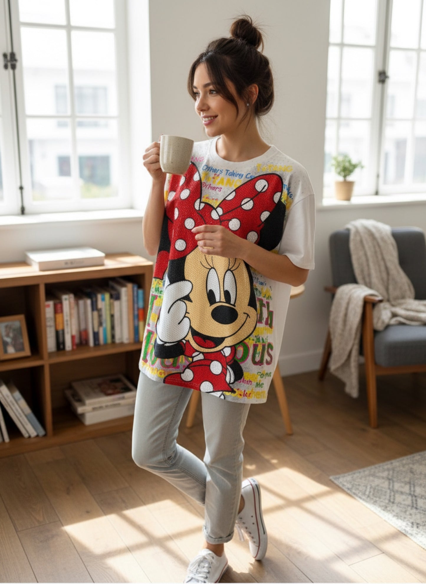 C8004-Oversized T-shirt with rhinestones