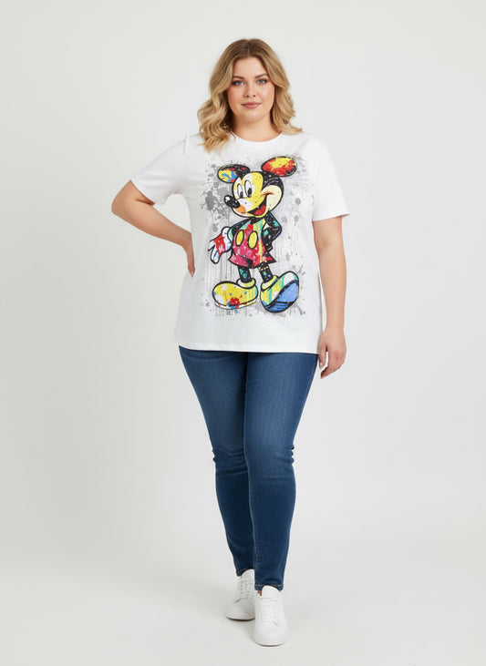 H0018-Oversized T-shirt with rhinestones and print
