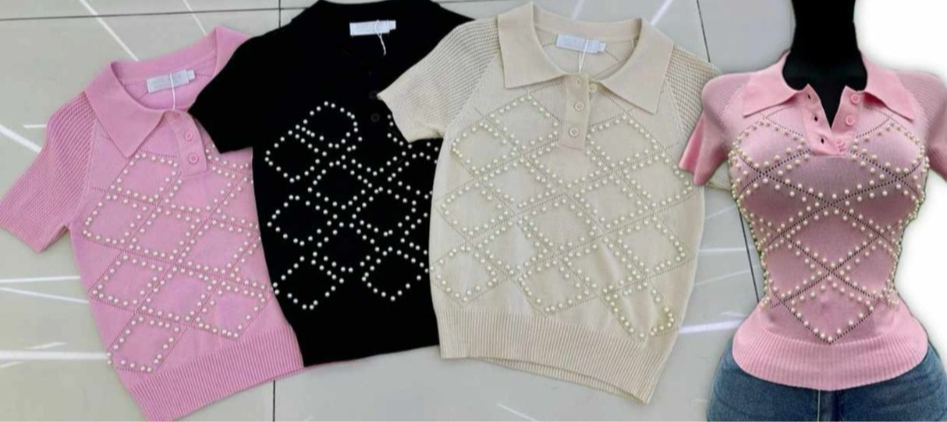 079-TOP WITH PEARLS BEISH✨