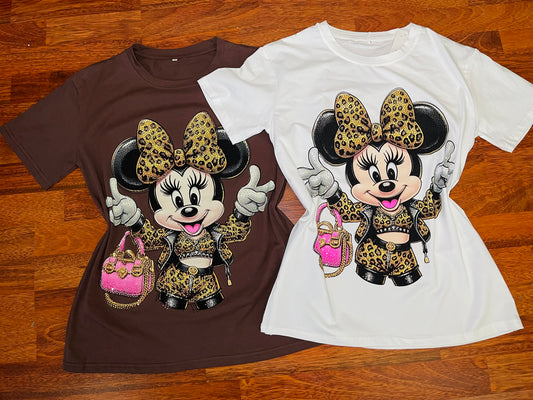 T0078W-Basic t-shirt with print and rhinestones