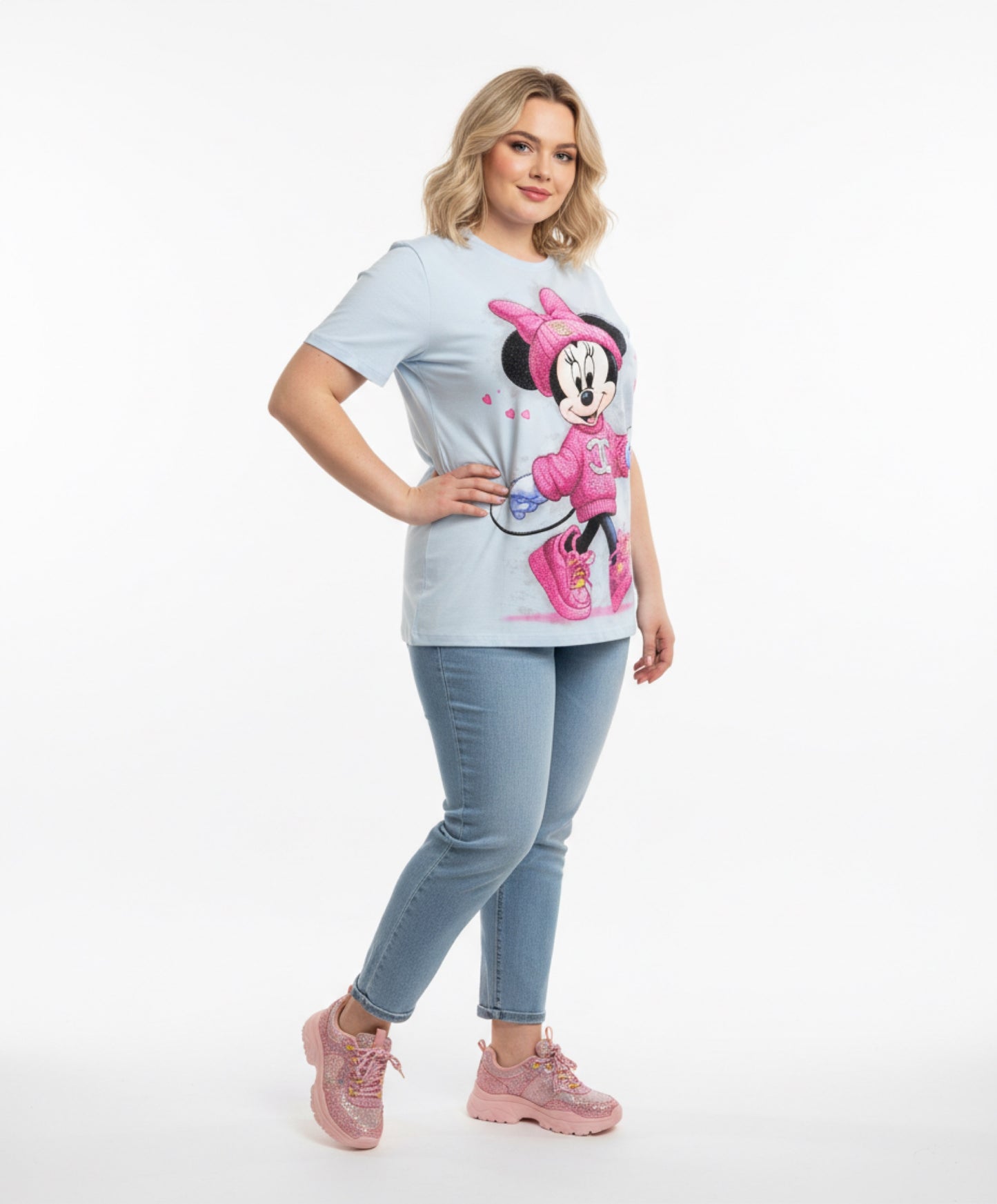 Eda005-Oversized t-shirt with rhinestones