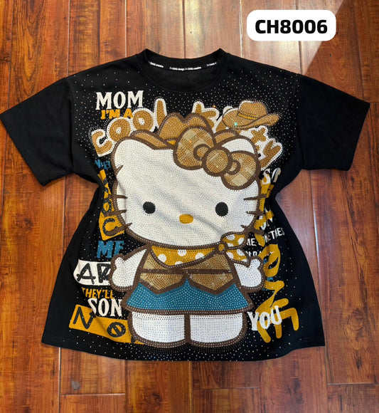 T0099-T-shirt with print and rhinestones