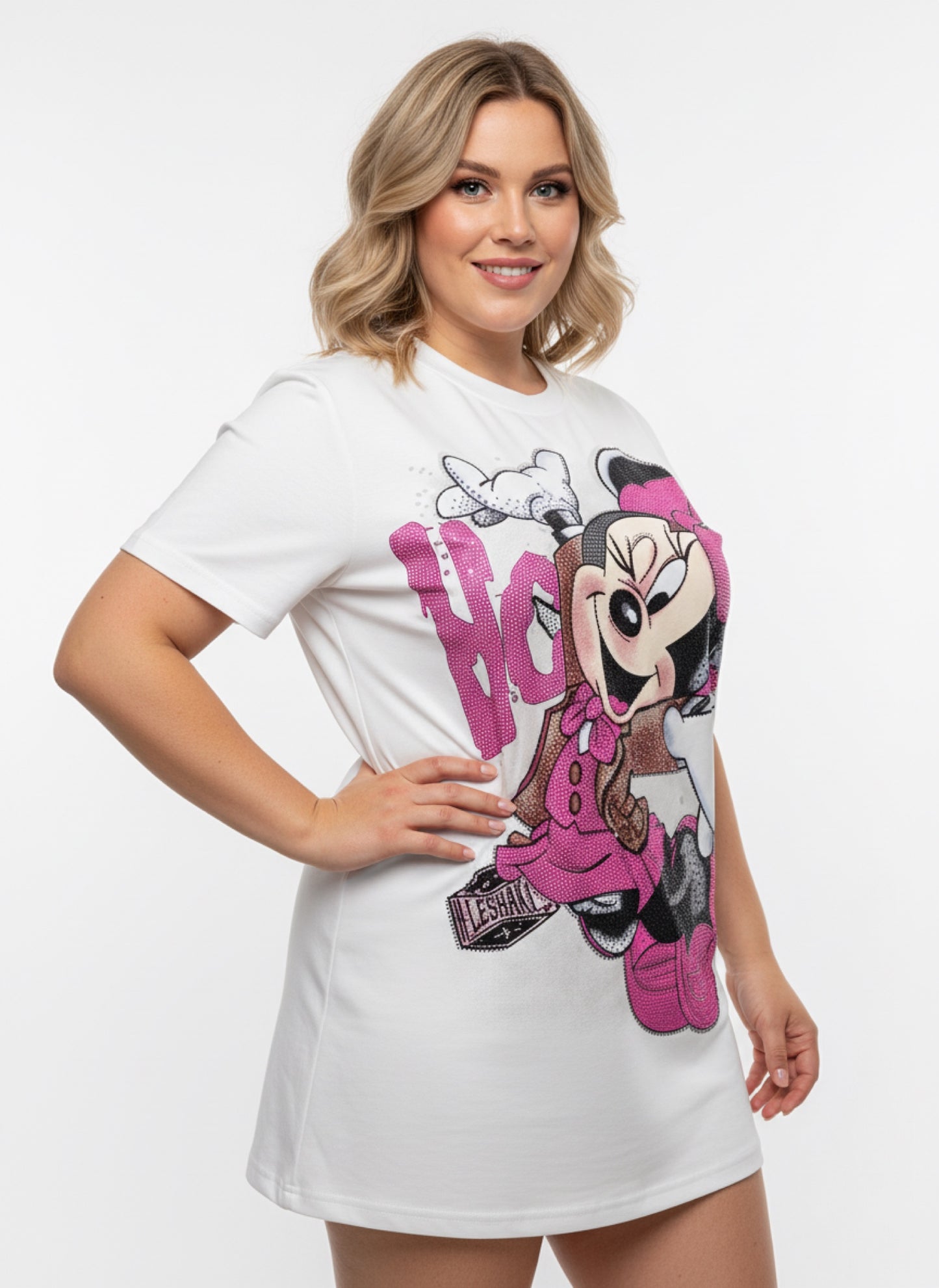 Melo083-oversized t-shirt with rhinestones