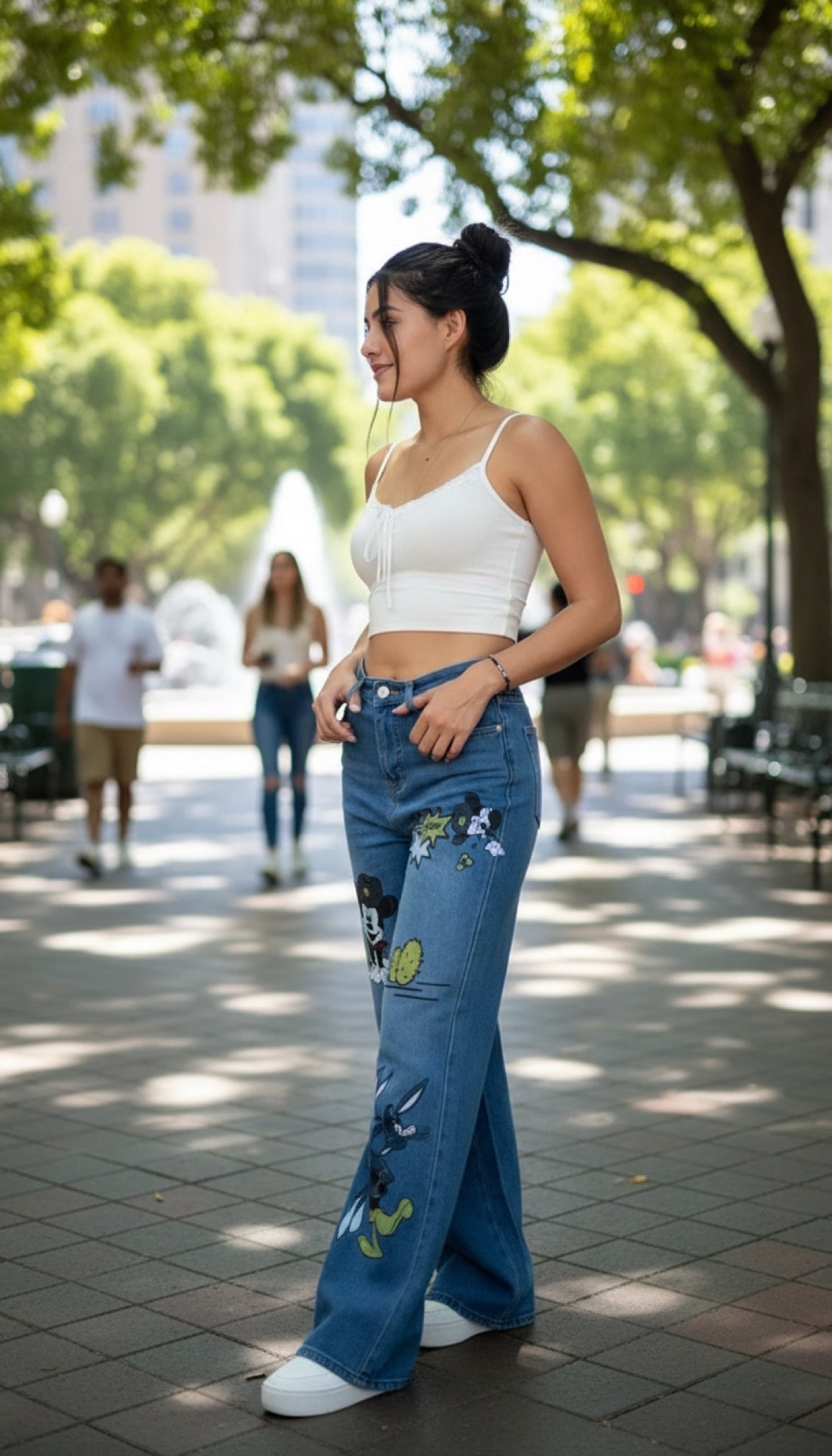 Jeans005-High-waisted straight-leg printed trousers