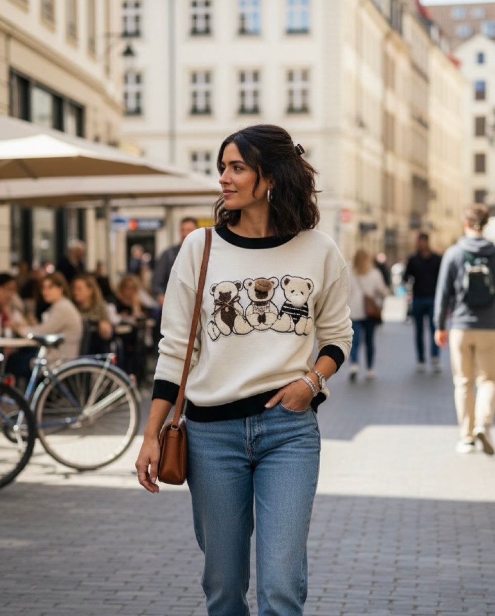 Joselyn09 - Round neck sweater made of yarn fabric