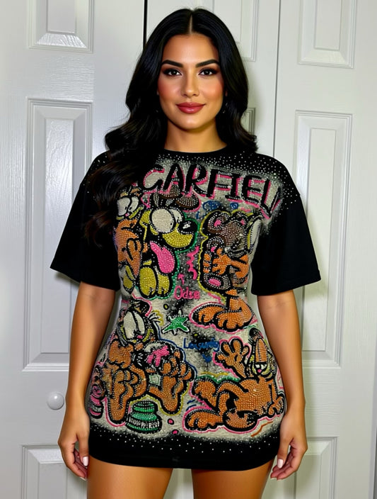 Cristina1068-Oversize T-shirt with Rhinestones